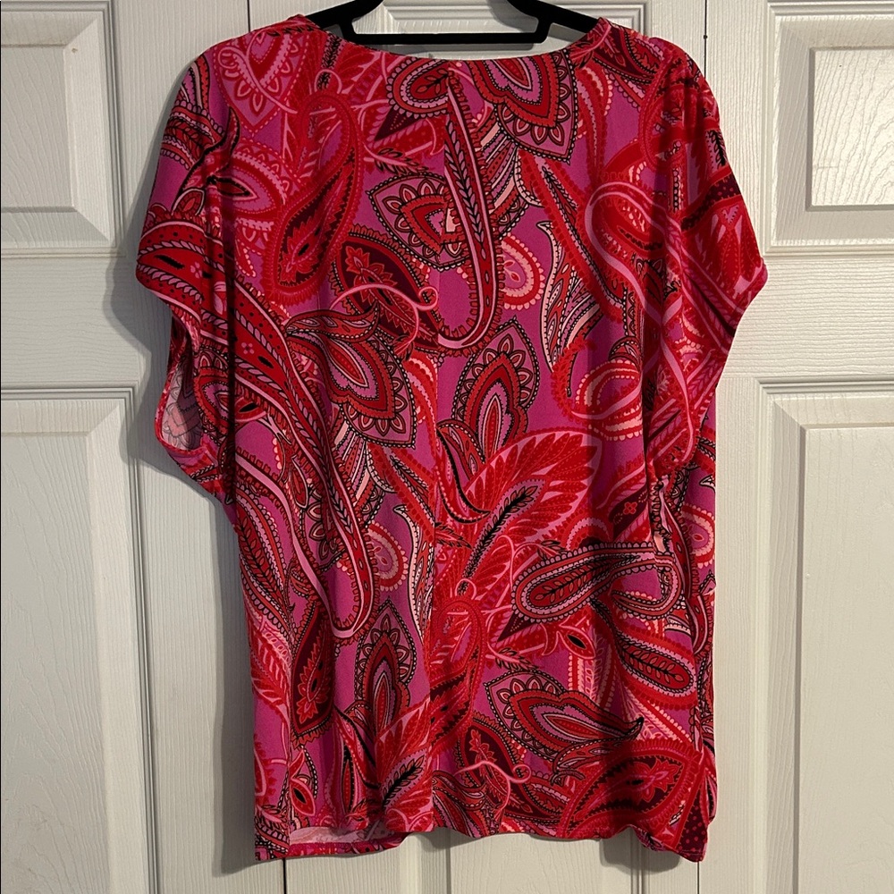 INC International Concepts Red Pink Paisley Blouse NWT 2X Stretch Pullover - Picture 10 of 10